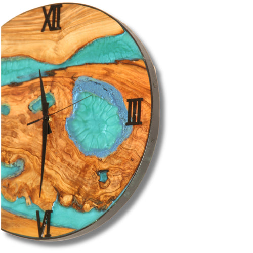 Blue Tones Olive Wood Wall Clock