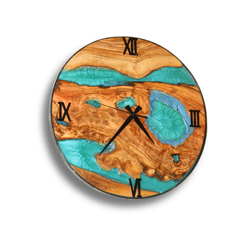 Blue Tones Olive Wood Wall Clock