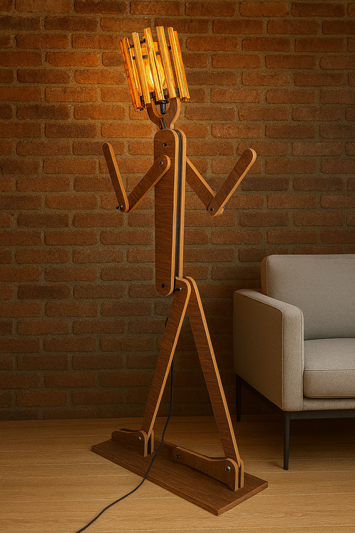 Adjustable Wooden Human-Figure Floor Lamp
