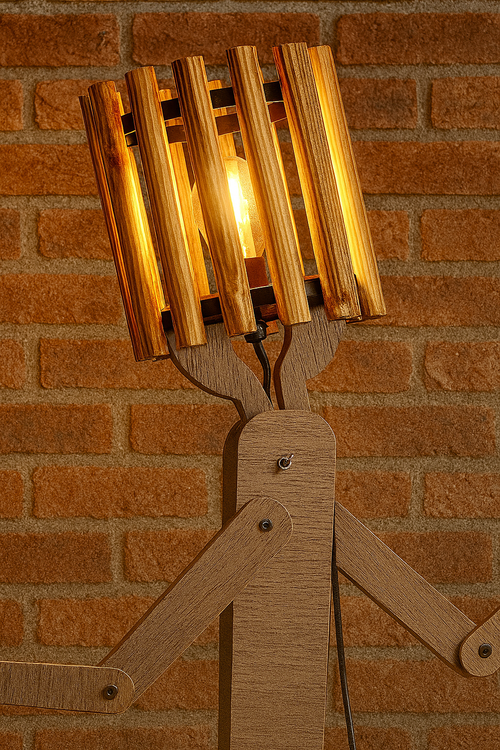 Adjustable Wooden Human-Figure Floor Lamp